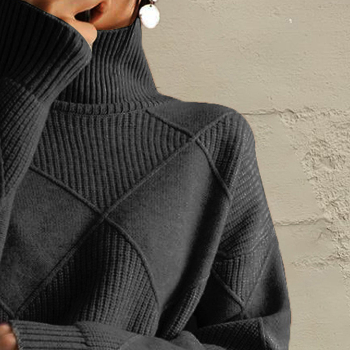 Geometric Turtleneck Long Sleeve Sweater - Wow Store