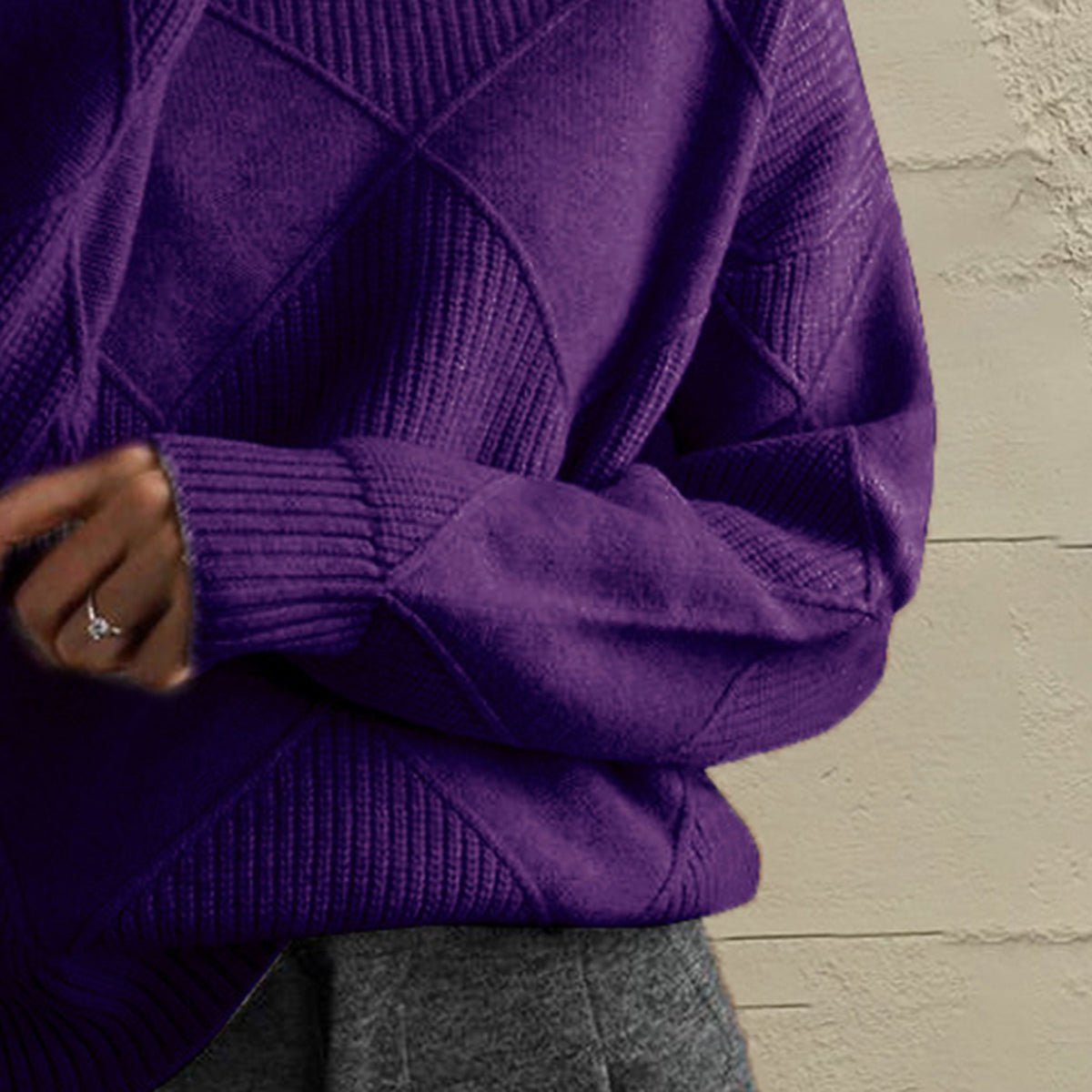 Geometric Turtleneck Long Sleeve Sweater - Wow Store