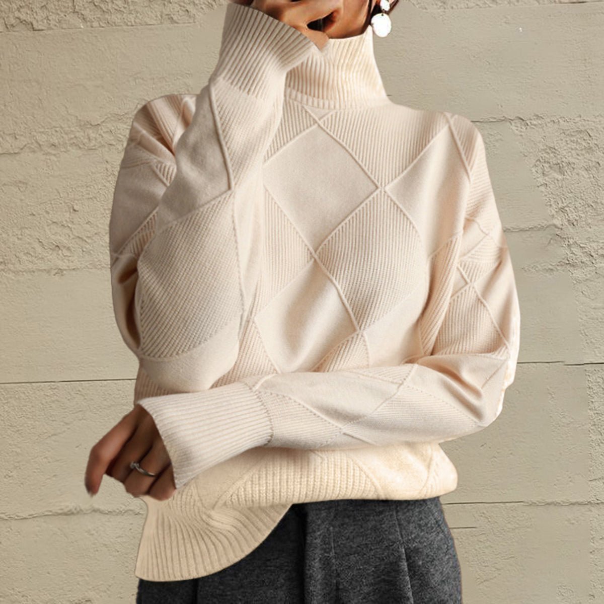 Geometric Turtleneck Long Sleeve Sweater - Wow Store