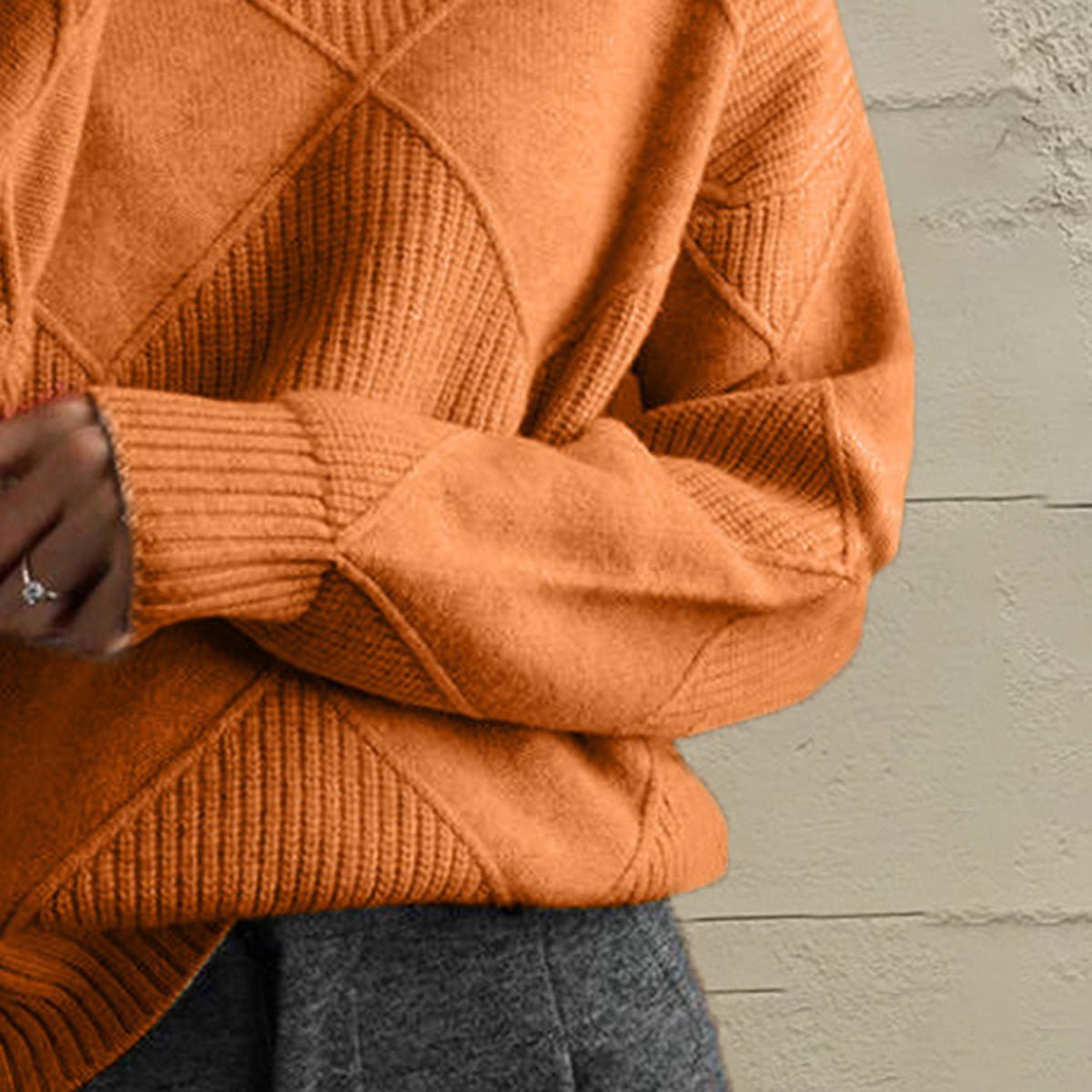Geometric Turtleneck Long Sleeve Sweater - Wow Store
