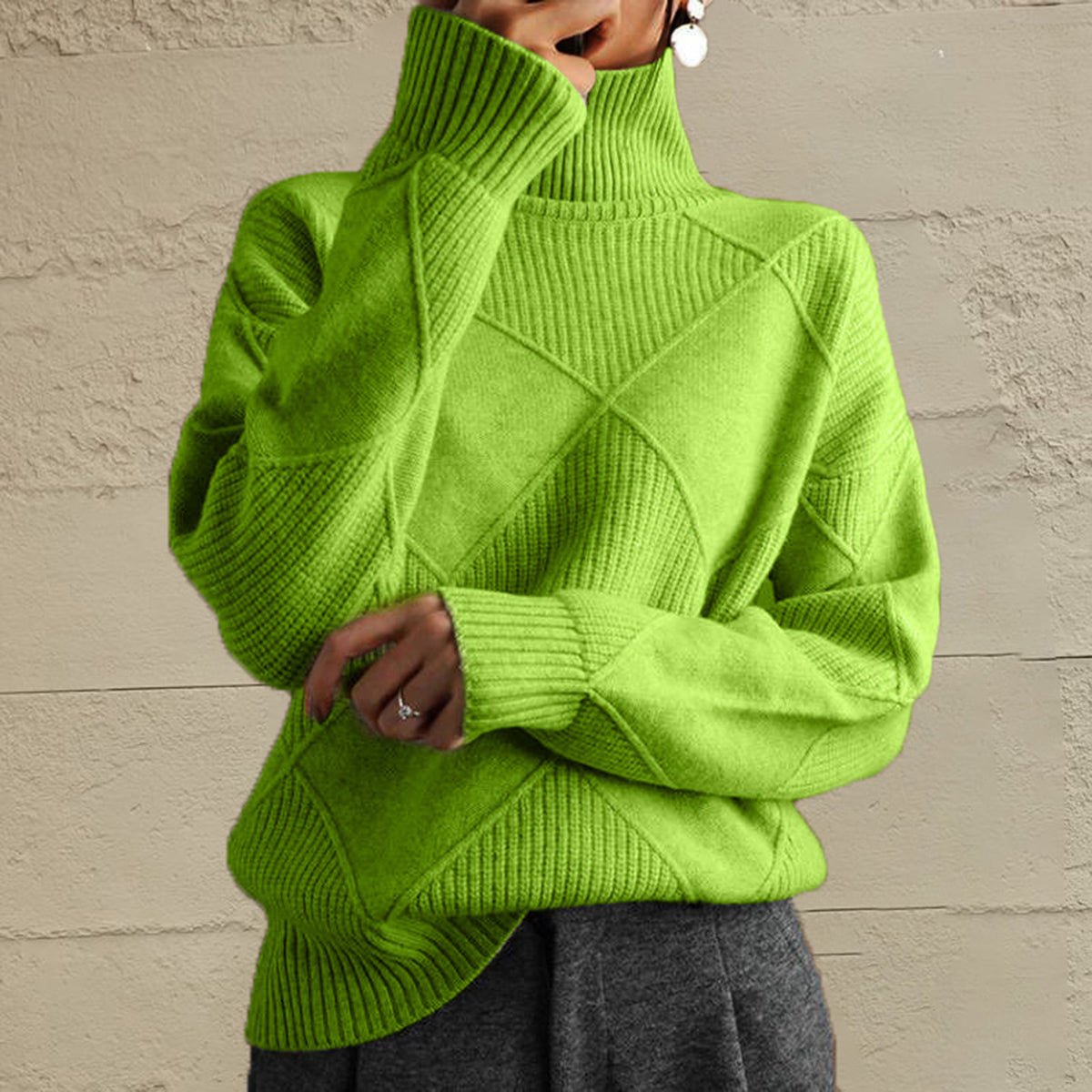 Geometric Turtleneck Long Sleeve Sweater - Wow Store
