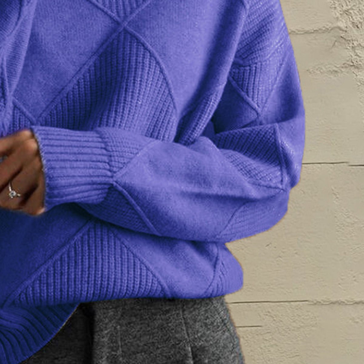 Geometric Turtleneck Long Sleeve Sweater - Wow Store
