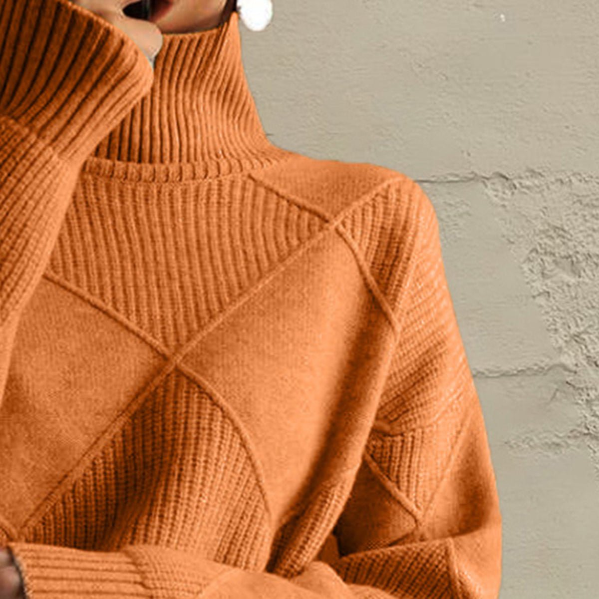 Geometric Turtleneck Long Sleeve Sweater - Wow Store