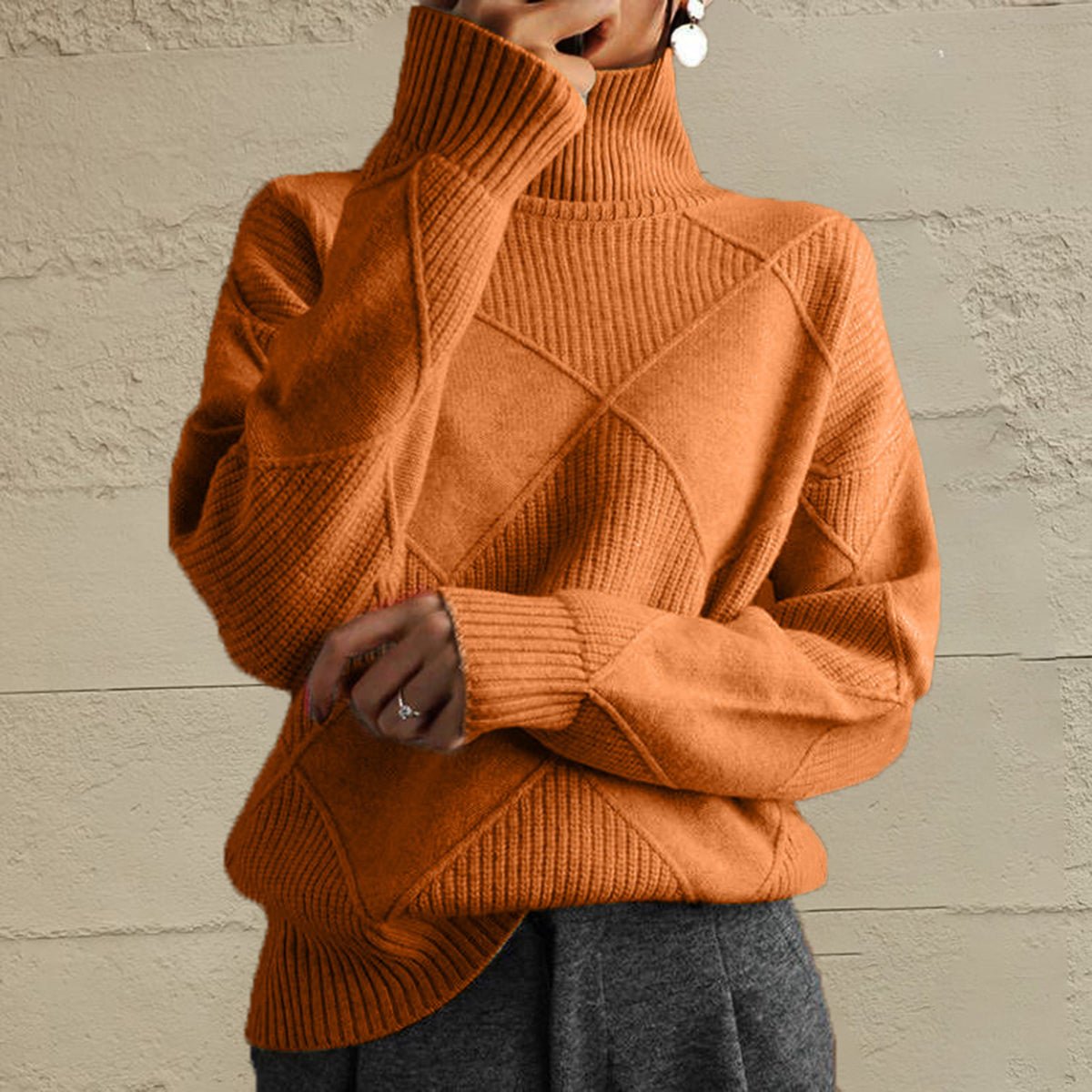 Geometric Turtleneck Long Sleeve Sweater - Wow Store