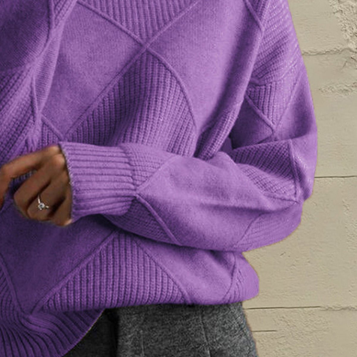 Geometric Turtleneck Long Sleeve Sweater - Wow Store