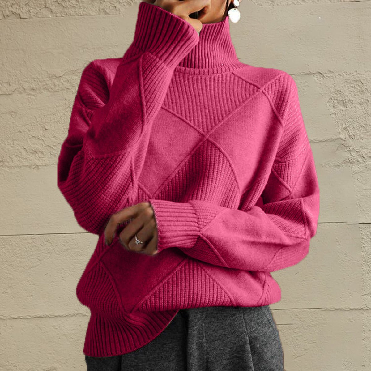 Geometric Turtleneck Long Sleeve Sweater - Wow Store