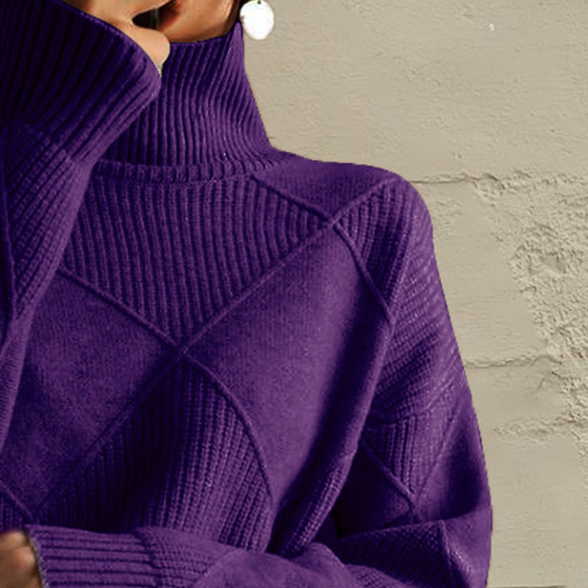 Geometric Turtleneck Long Sleeve Sweater - Wow Store