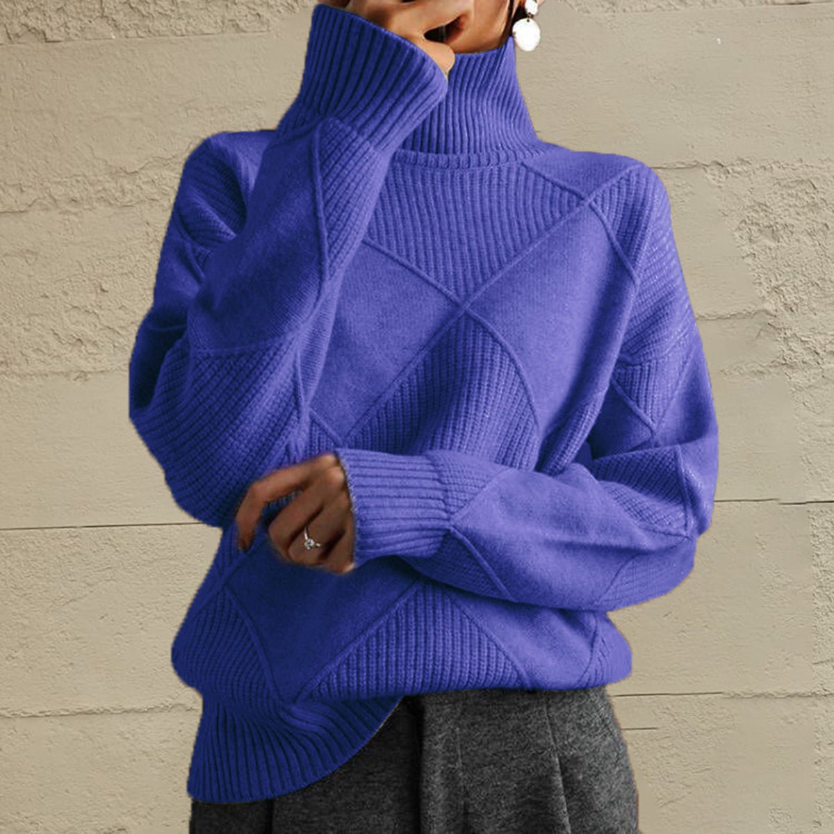 Geometric Turtleneck Long Sleeve Sweater - Wow Store