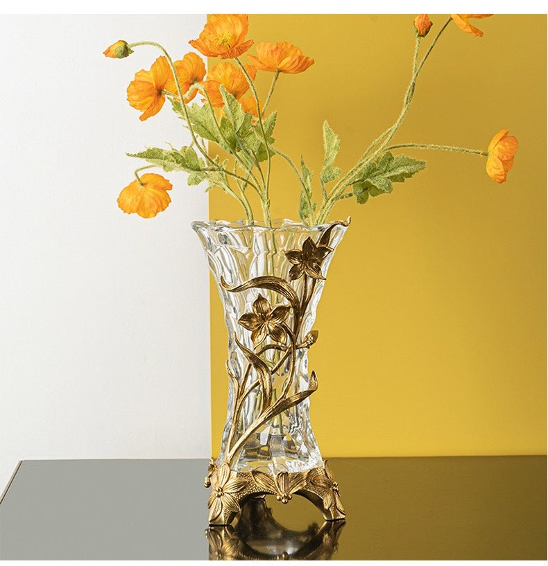 Glass Vase with Brass Lily Mount, 29 cm - WowStore.live