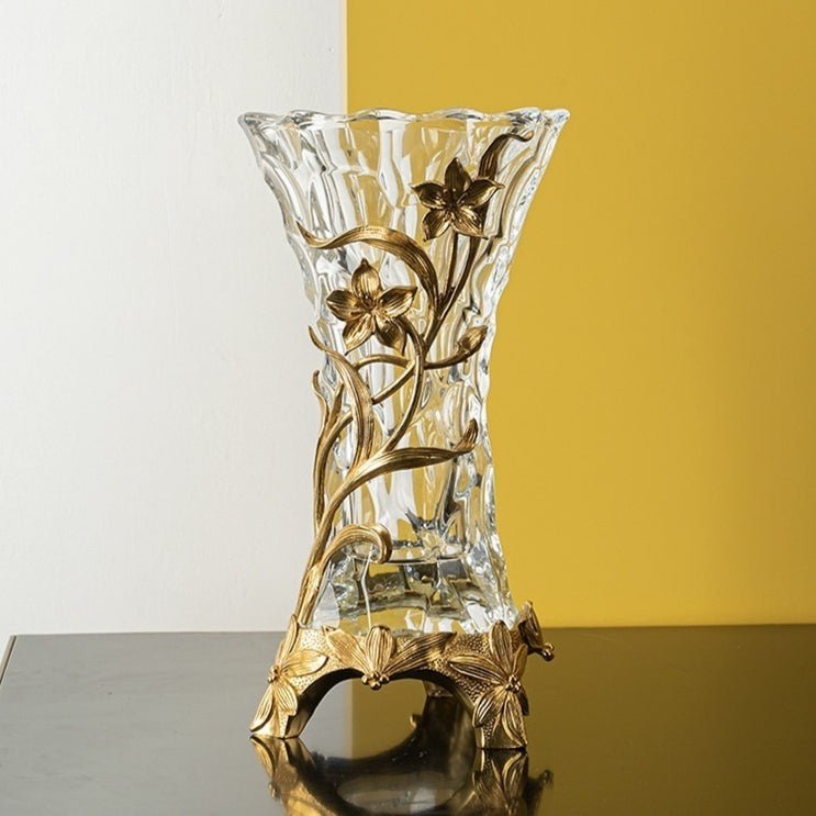 Glass Vase with Brass Lily Mount, 29 cm - WowStore.live