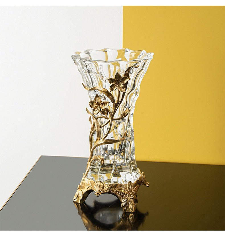 Glass Vase with Brass Lily Mount, 29 cm - WowStore.live