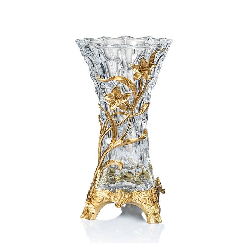Glass Vase with Brass Lily Mount, 29 cm - WowStore.live