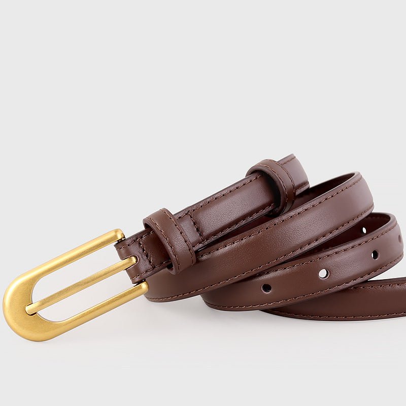 Gold Buckle Skinny Leather Belt - Wow Store