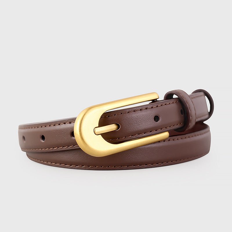 Gold Buckle Skinny Leather Belt - Wow Store