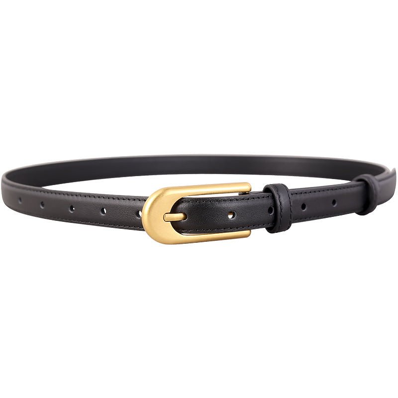 Gold Buckle Skinny Leather Belt - Wow Store