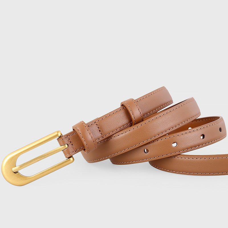 Gold Buckle Skinny Leather Belt - Wow Store