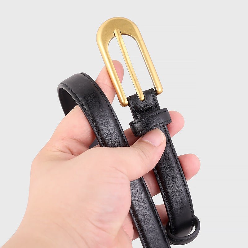 Gold Buckle Skinny Leather Belt - Wow Store