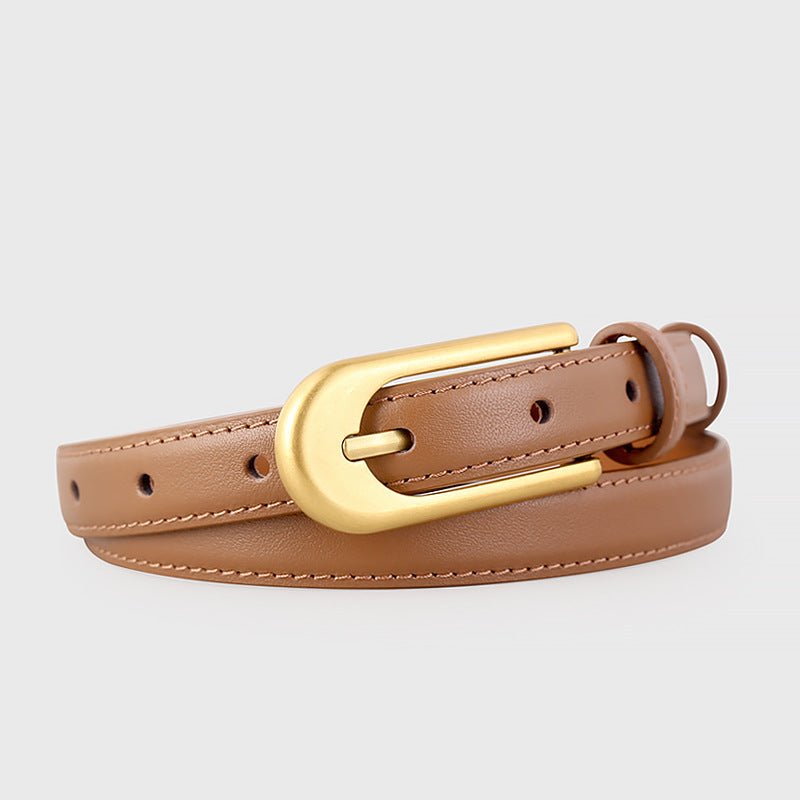 Gold Buckle Skinny Leather Belt - Wow Store