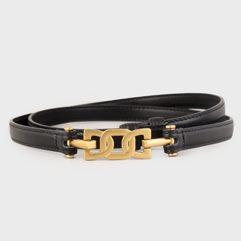 Gold Buckle Skinny Leather Belt - Wow Store