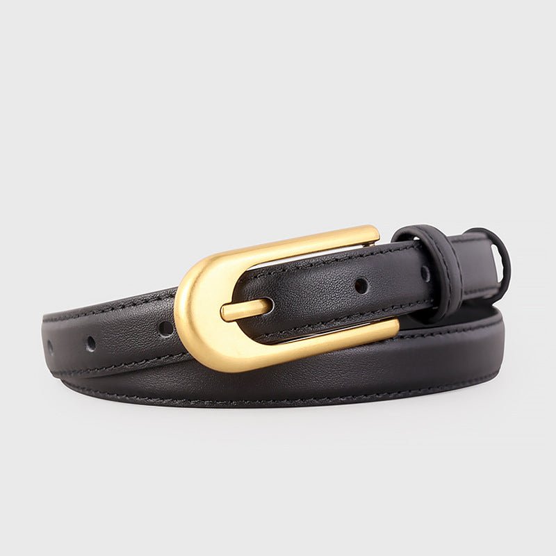 Gold Buckle Skinny Leather Belt - Wow Store