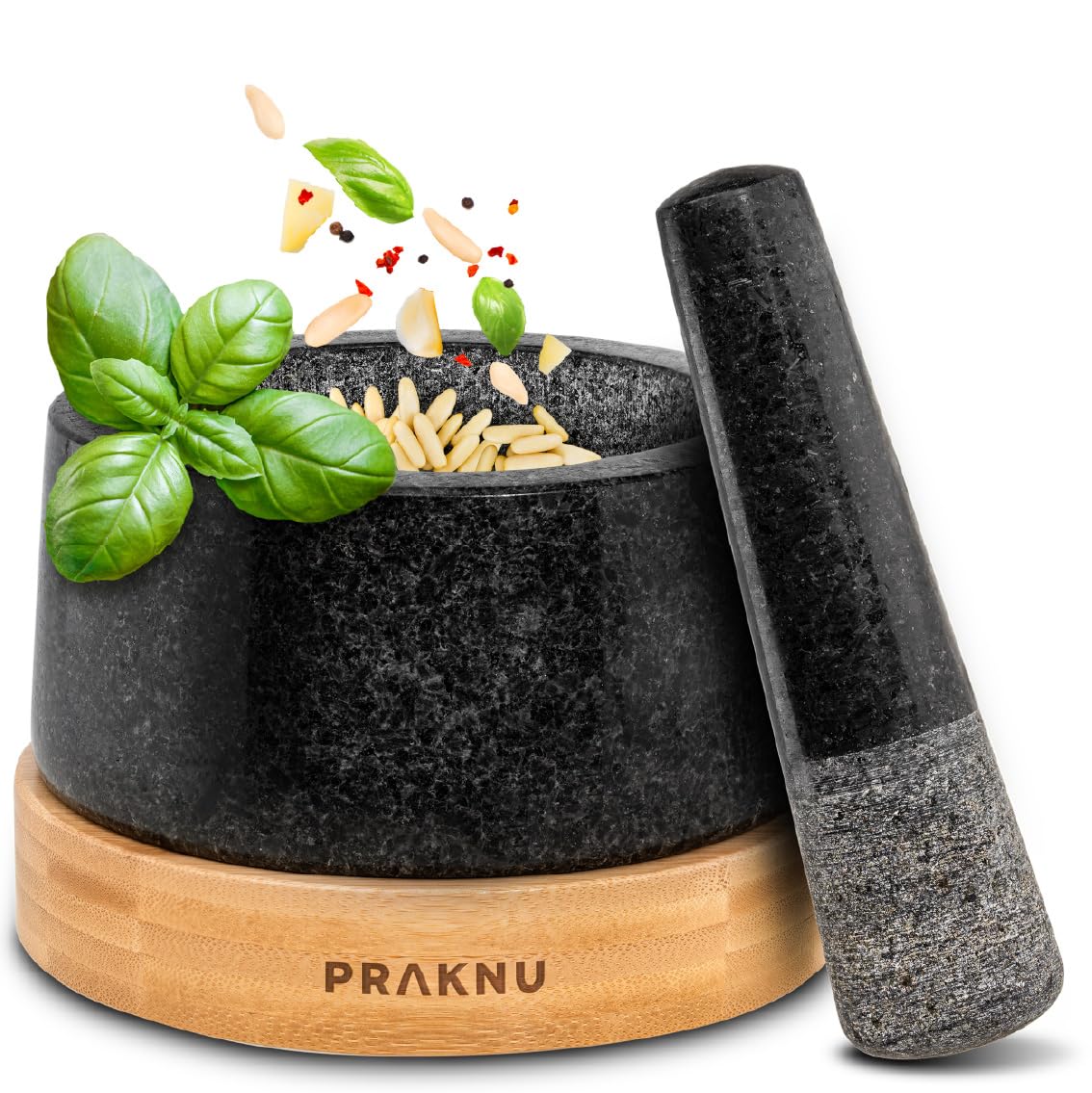 Granite Mortar & Pestle - 2 Cup with FSC Wood Base - WowStore.live