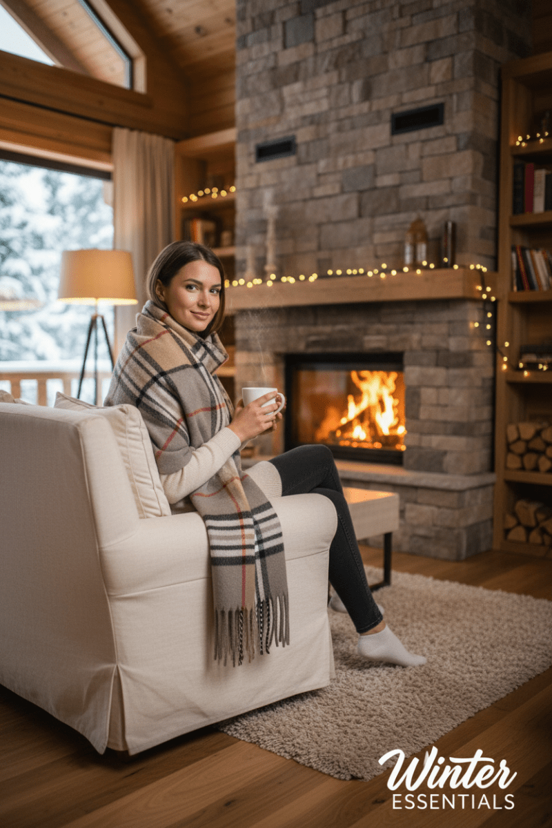 Gray Plaid Scarf Ultra Plush Pashmina Wool Blend 6ft Long Unisex Grey - Wow Store