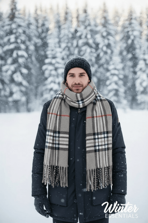 Gray Plaid Scarf Ultra Plush Pashmina Wool Blend 6ft Long Unisex Grey - Wow Store