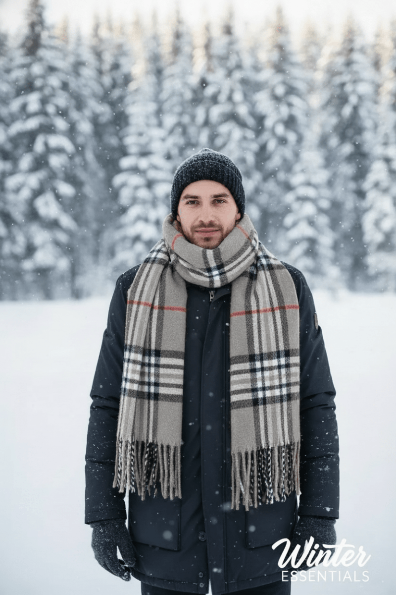 Gray Plaid Scarf Ultra Plush Pashmina Wool Blend 6ft Long Unisex Grey - Wow Store