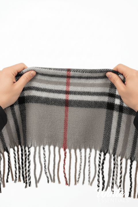 Gray Plaid Scarf Ultra Plush Pashmina Wool Blend 6ft Long Unisex Grey - Wow Store