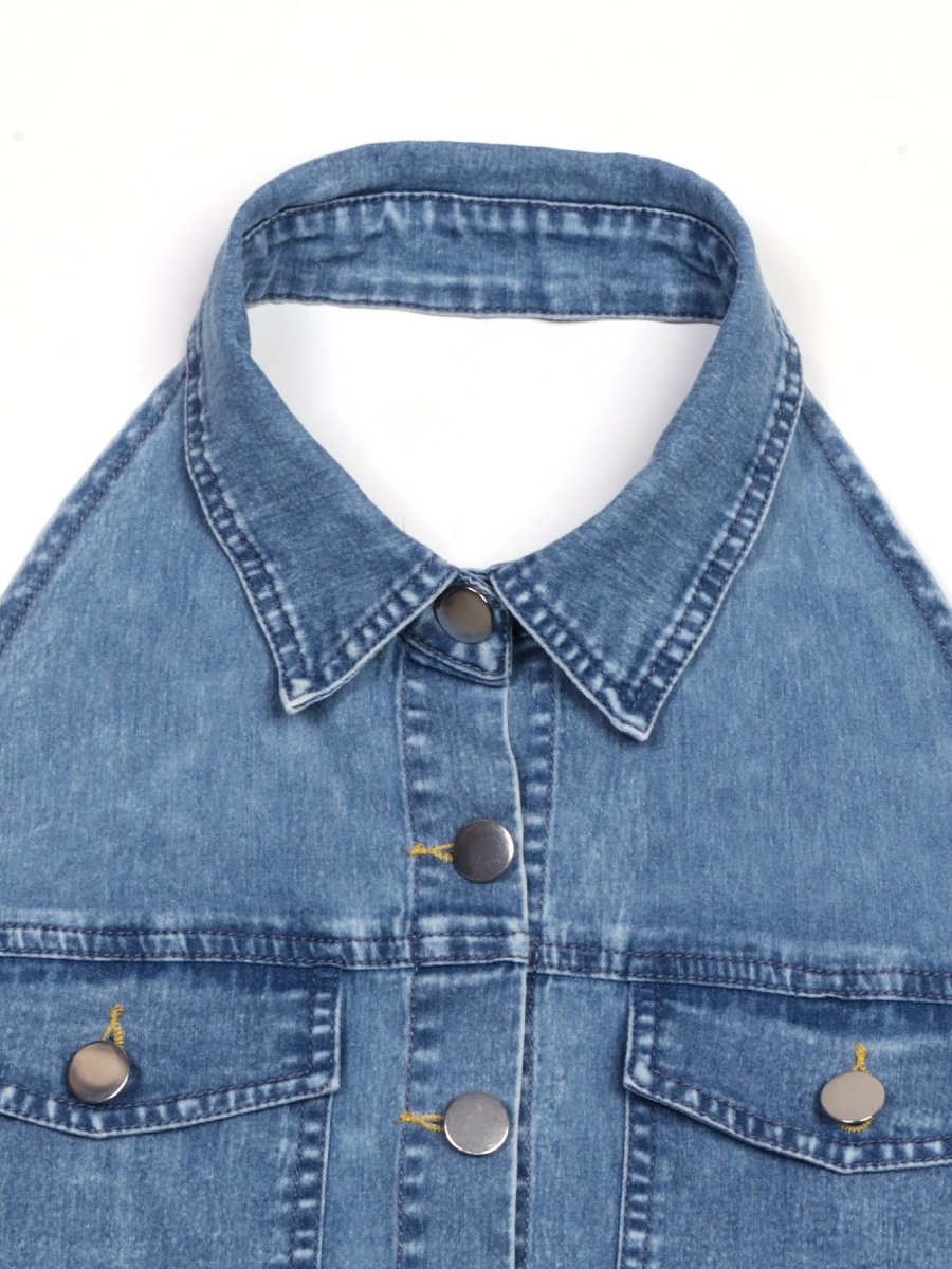 Halter Neck Button - Front Denim Dress - Wow Store