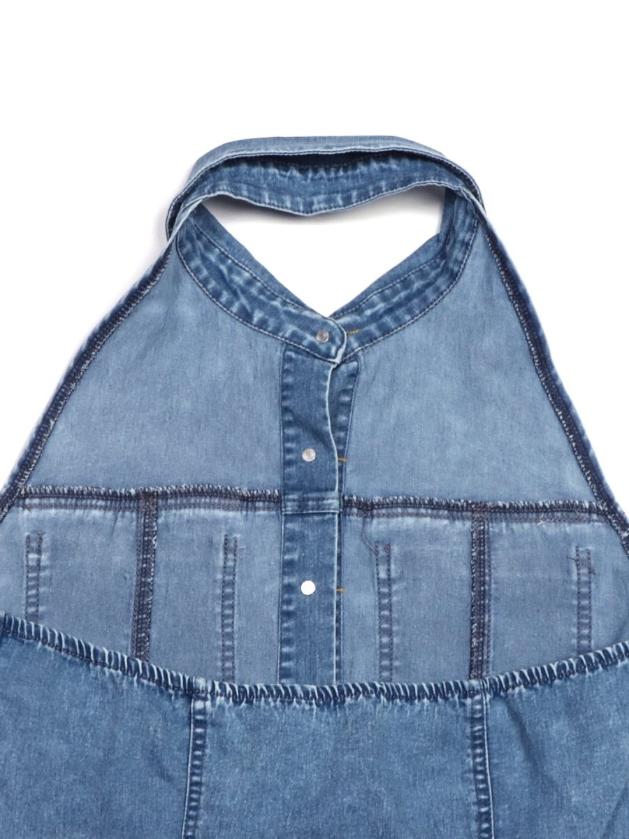 Halter Neck Button - Front Denim Dress - Wow Store