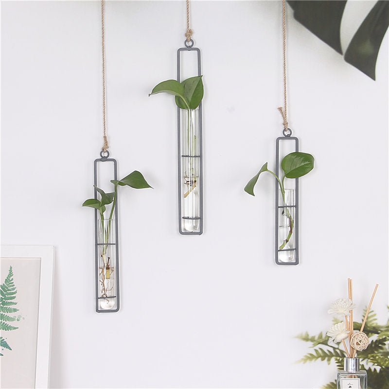 Hanging Glass Test-Tube Vase with Metal Frame - WowStore.live