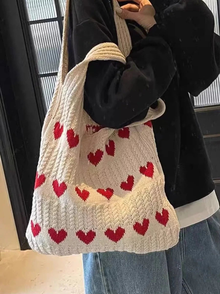 Heart Pattern Knitted Handbag - Wow Store