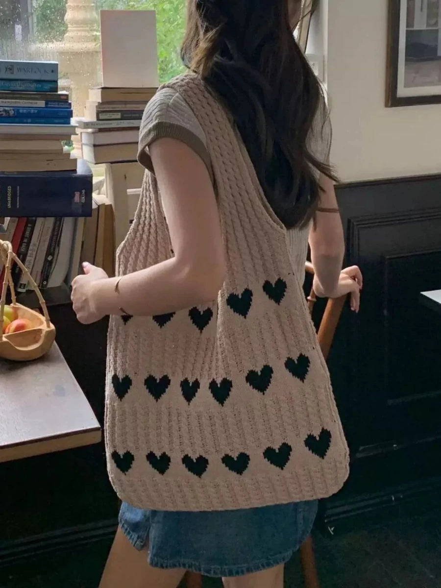Heart Pattern Knitted Handbag - Wow Store