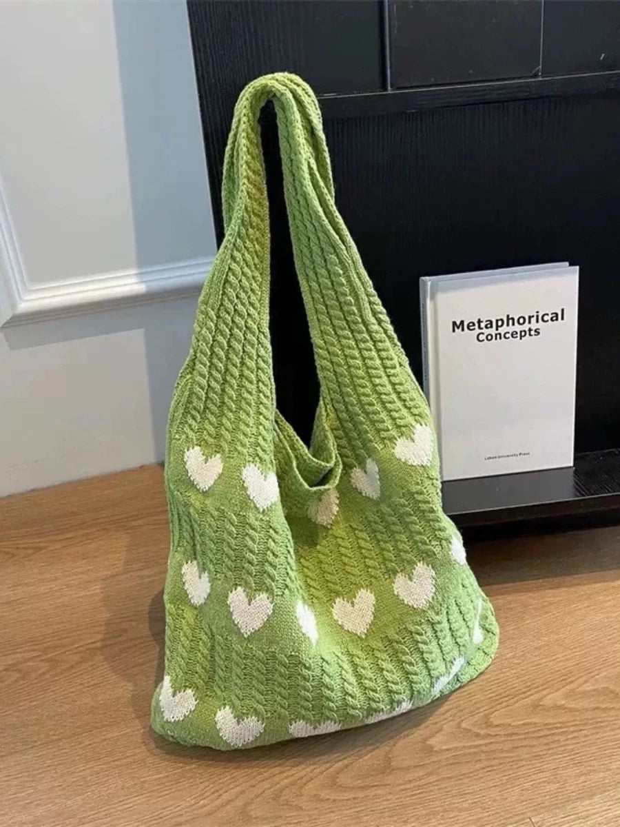 Heart Pattern Knitted Handbag - Wow Store