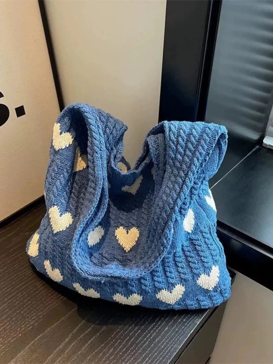 Heart Pattern Knitted Handbag - Wow Store