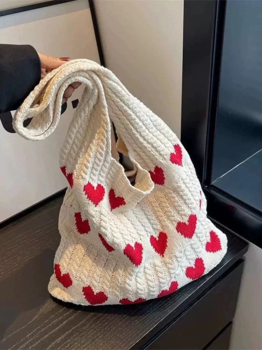 Heart Pattern Knitted Handbag - Wow Store