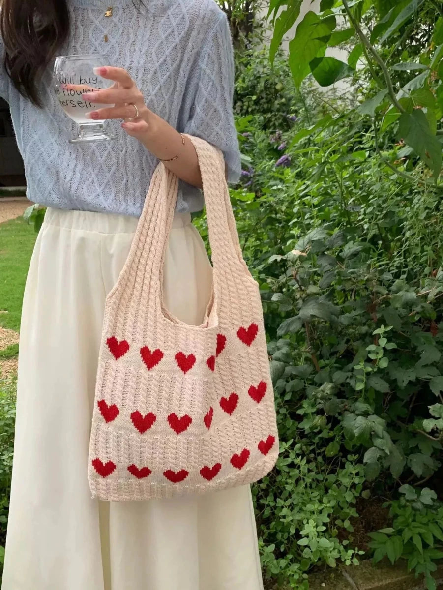 Heart Pattern Knitted Handbag - Wow Store