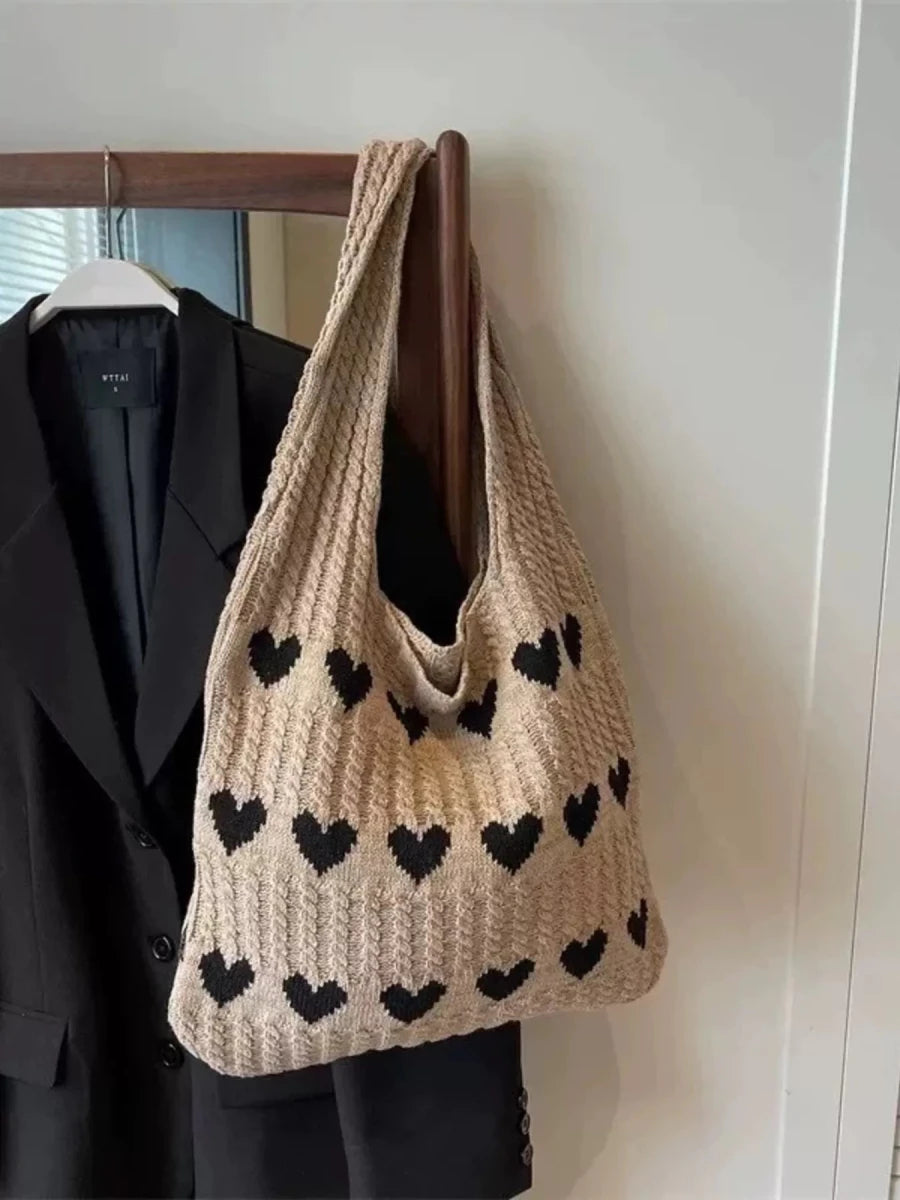 Heart Pattern Knitted Handbag - Wow Store