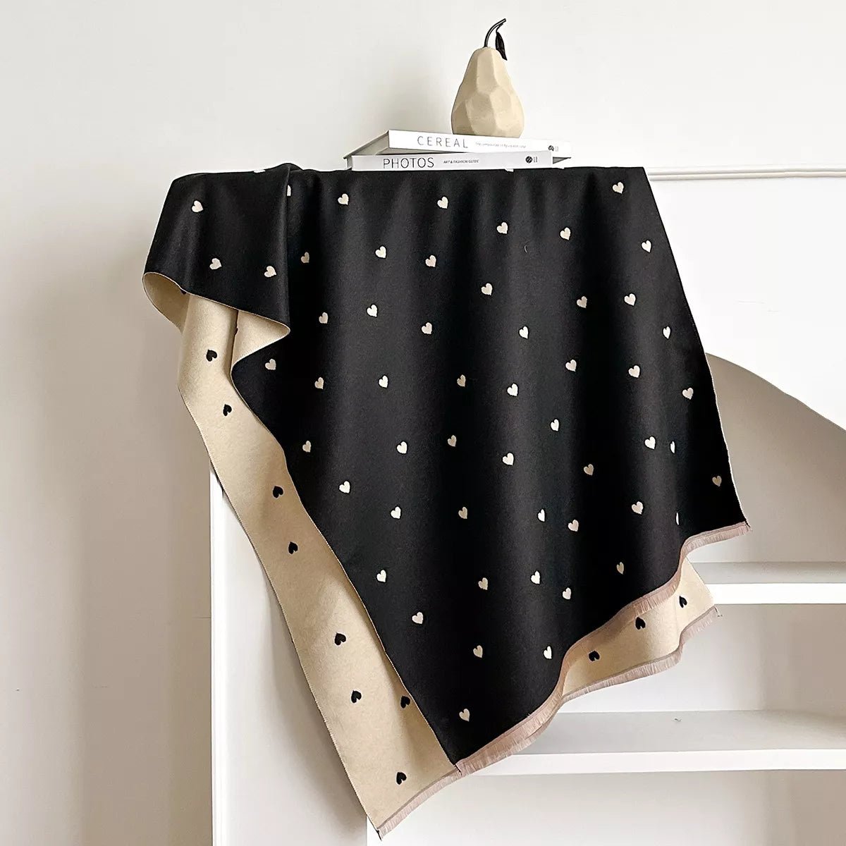 Heart - Patterned Raw Hem Winter Scarf - Wow Store