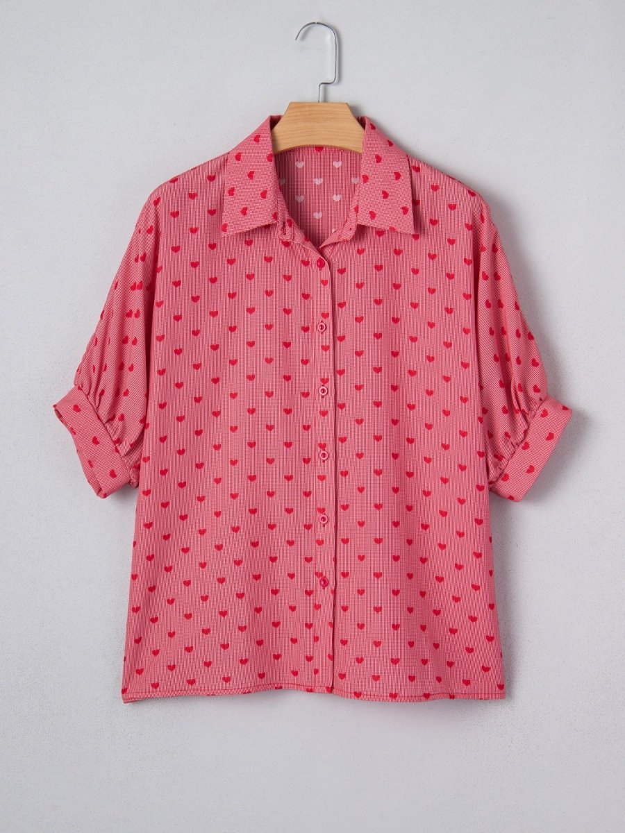 Heart Print Button - Down Shirt - Wow Store