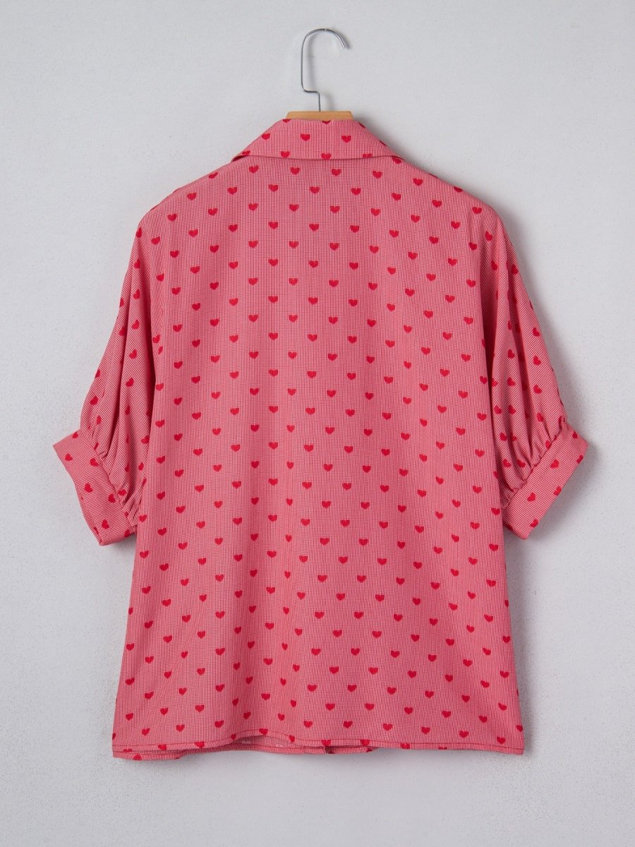 Heart Print Button - Down Shirt - Wow Store