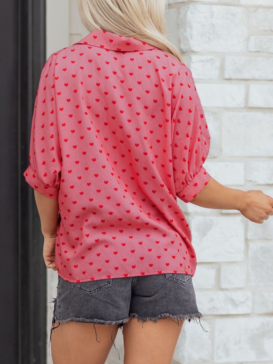 Heart Print Button - Down Shirt - Wow Store