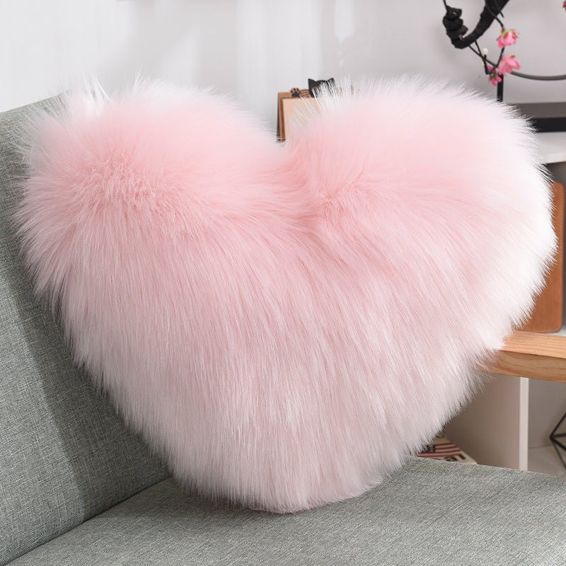 Heart-Shaped Shaggy Cushion in Plush Faux Fur in light pink
