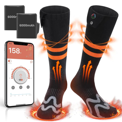 Heated Socks for Men Women Rechargeable Washable 7.4V 6000mAh Battery Heated Socks APP Control Electric Heated Socks for Hunting Heated Ski Socks - Wow Store