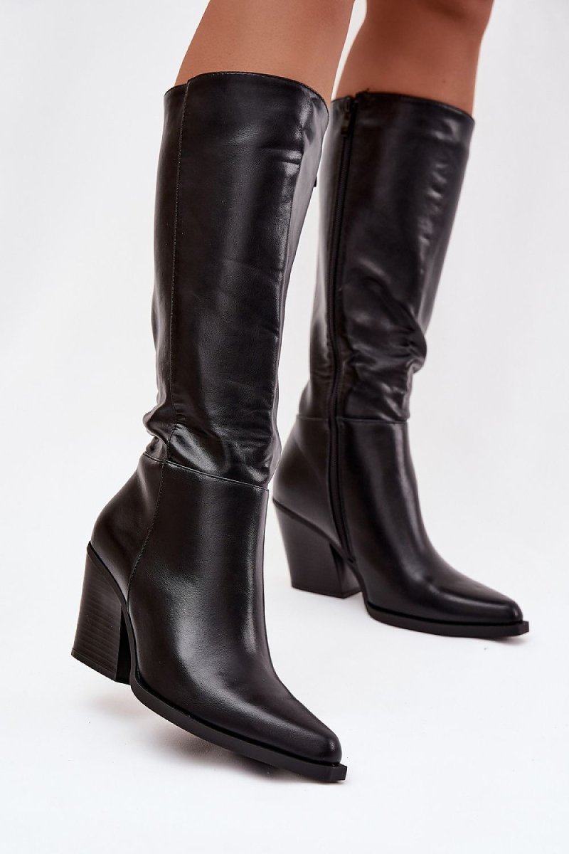 Black leather ankle boots with heel, Step In Style model 221156 - elegant women's fashion footwear