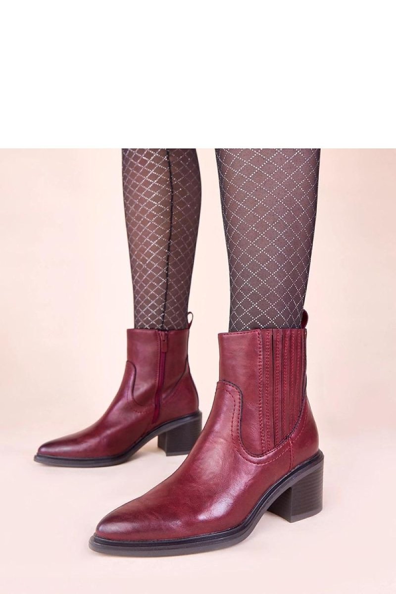 Burgundy leather ankle boots with block heel on woman's foot – Solea women's footwear