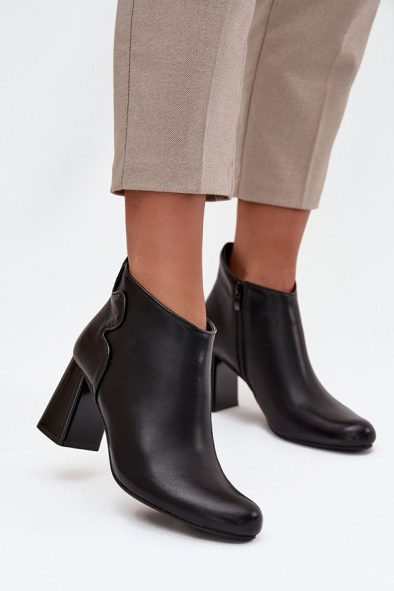 Black ankle heel boots with low block heel and pointed toe from Step In Style