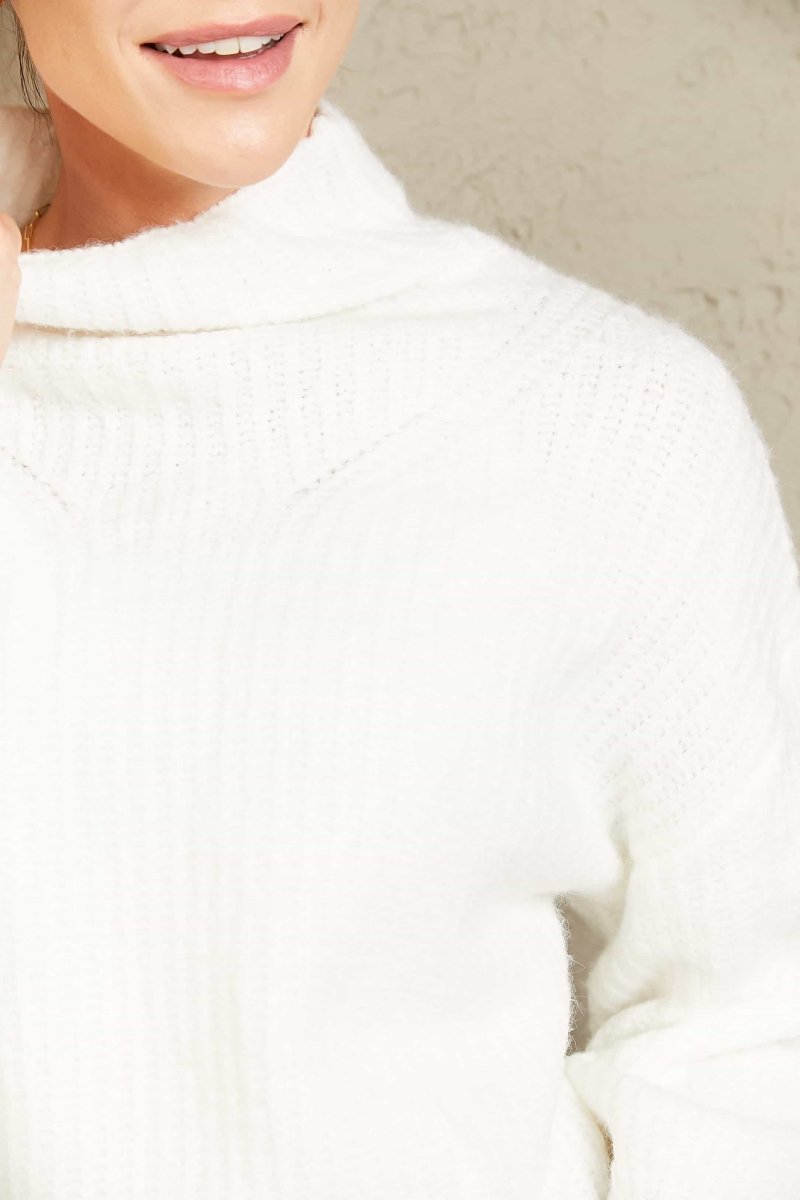 High Neck Balloon Sleeve Rib - Knit Pullover Sweater - Wow Store
