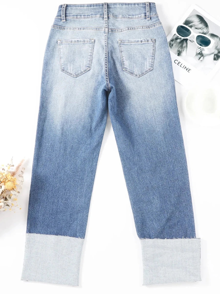 High Waist Distressed Straight Leg Jeans - Wow Store